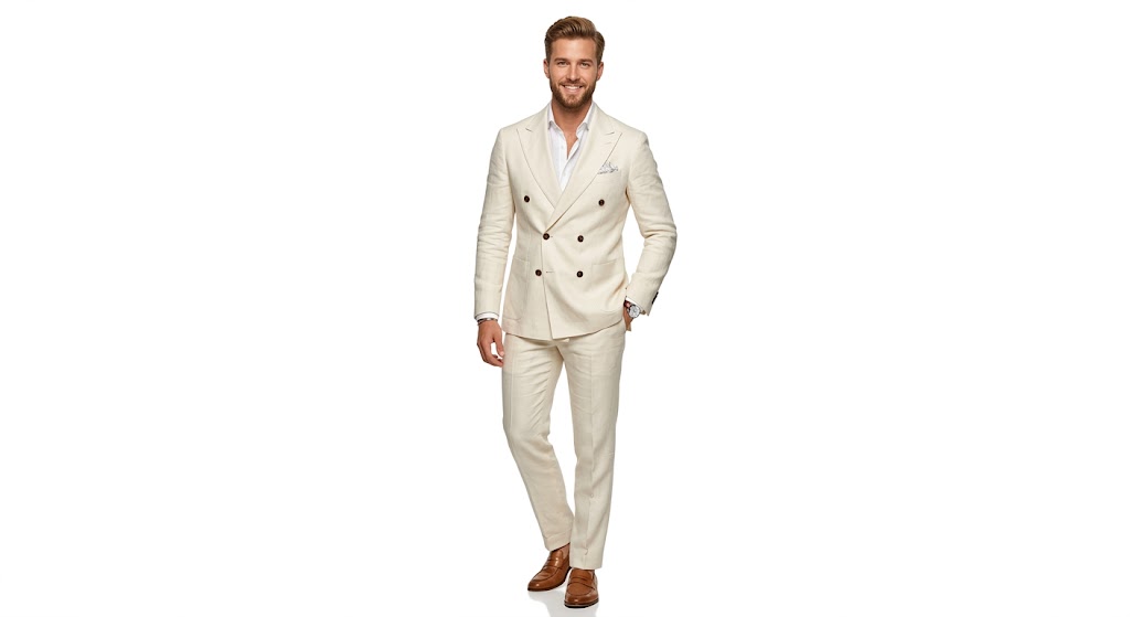 Cream Double-Breasted Linen Suit