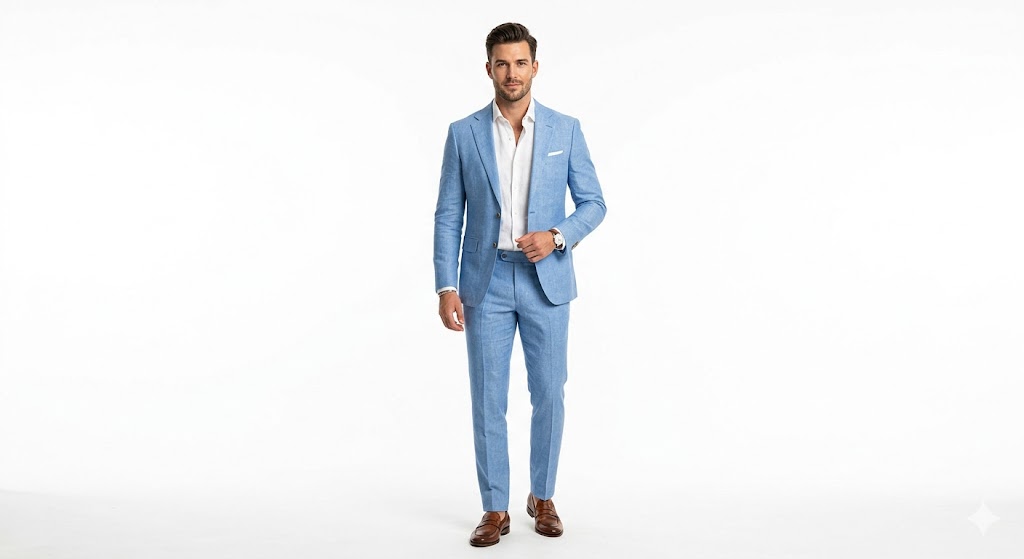 Sky Blue Linen Suit