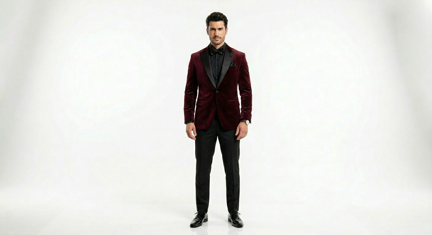 Burgundy Velvet Peak Lapel Tuxedo